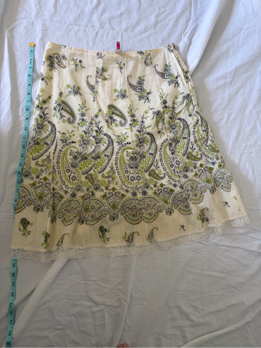 julie's closet Cream Paisley A-Line Skirt with Green and Gray Detail